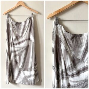 Soft Geometric Raw Hem Neutral Tone Whimsical A-Line Stretch Unique Maxi‎ Skirt